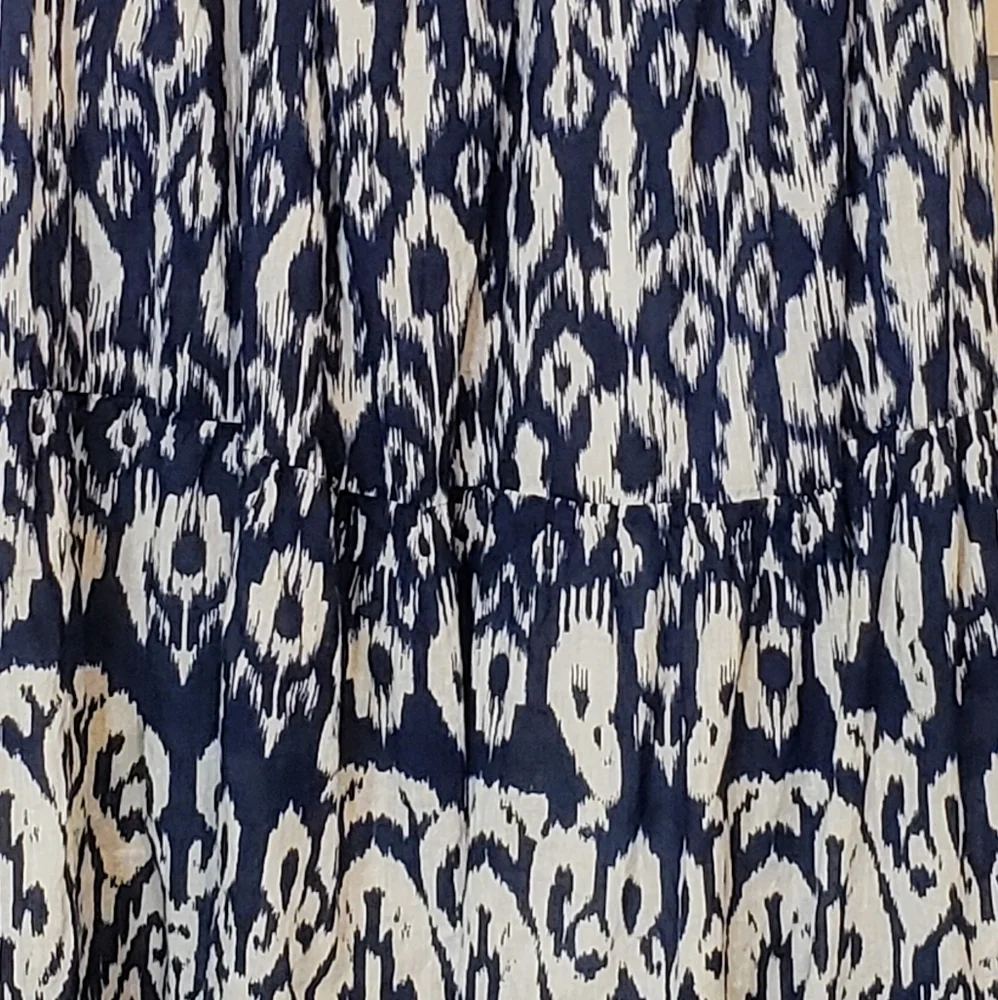 Mlle Gabrielle Maxi Skirt Tiered Lined 100% Cotton Blue White Print Size Small